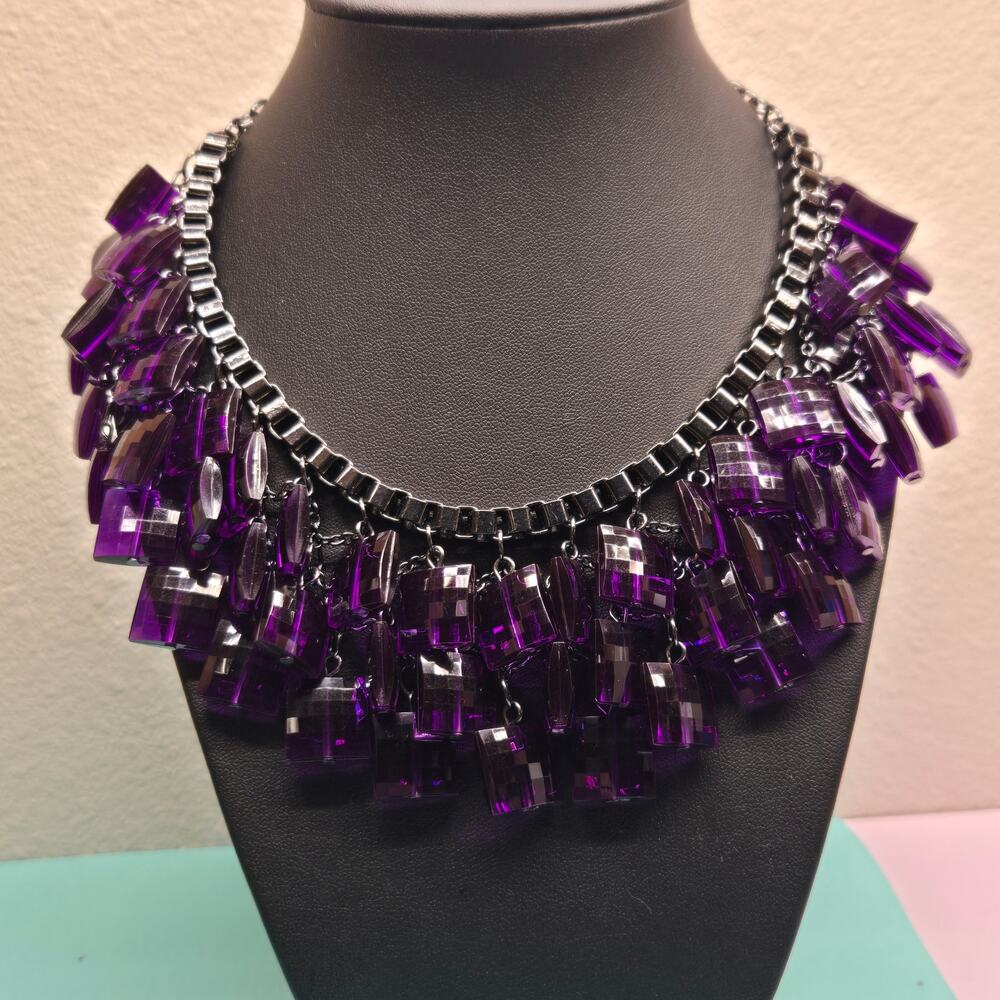 VTG Joan Rivers Purple Crystal Bib Statement Necklace Signed Classics Collection